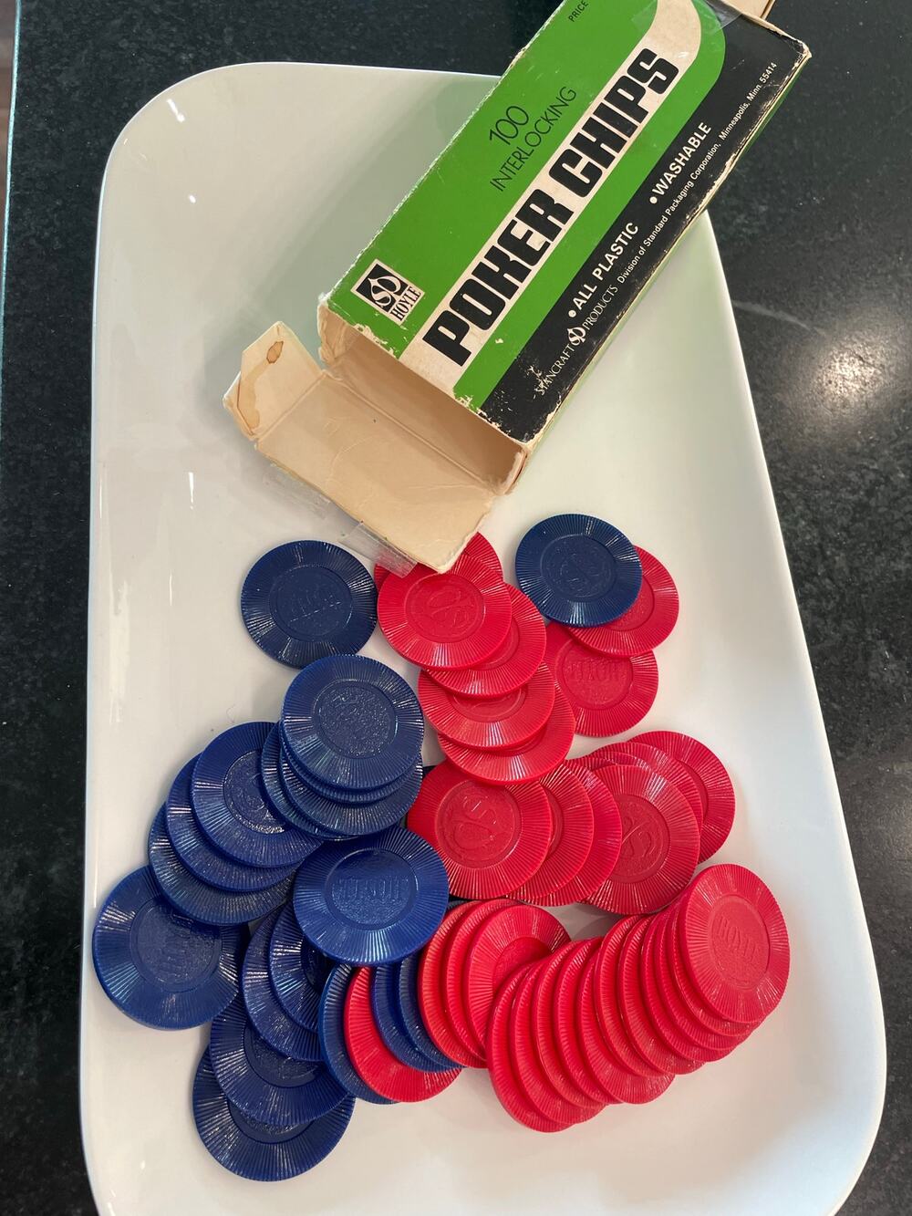 Vintage Hoyle Poker Chips plastic red,white,blue in original boxes 3 sets